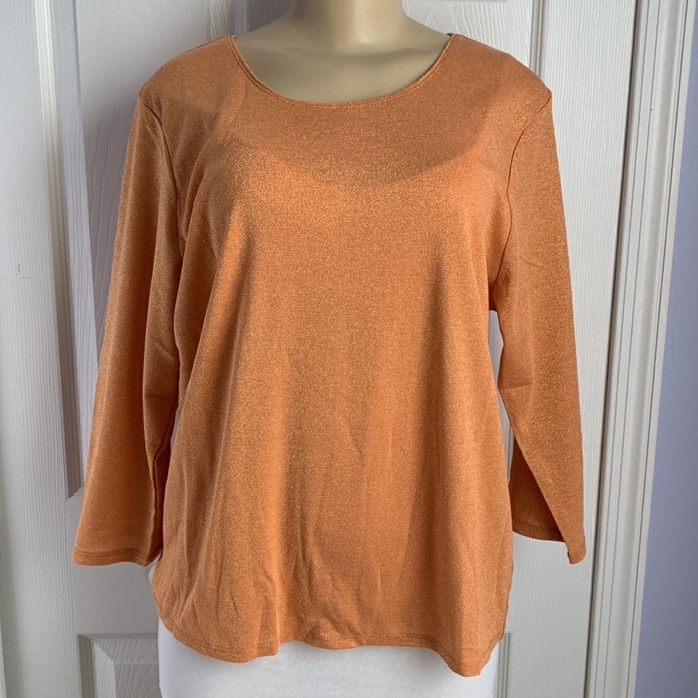 Susan Graver Style QVC Sparkling Sweater 3/4 Sleeves Top L Light Orange/Gold